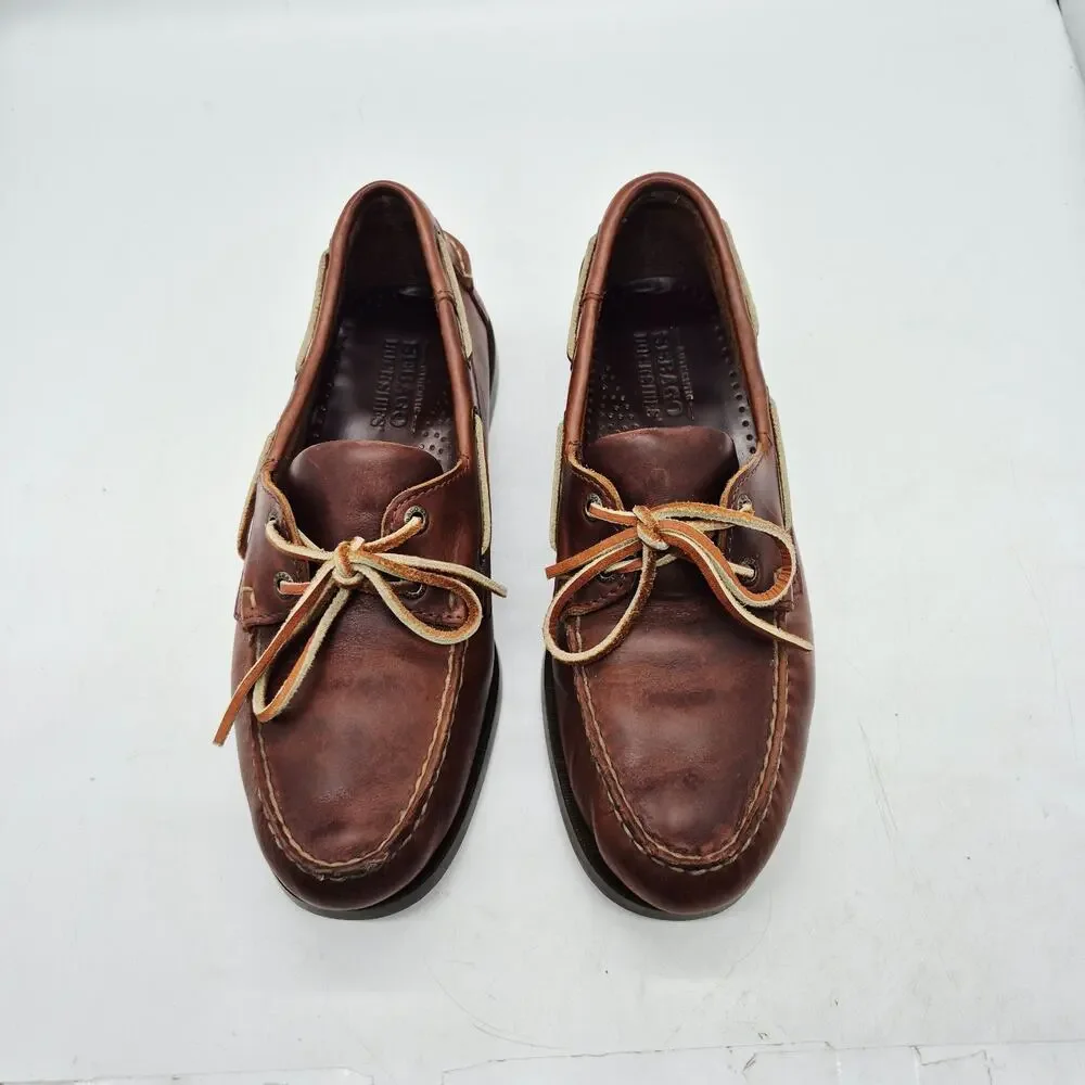 Sebago Docksides Men's Brown Leather Boat Shoes Size 8W 2 Eye Nautical Loafers